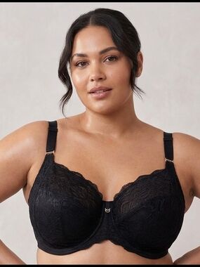 Elomi 40L Black Lace Underwire Half Cup Bra Adjustable Racerback Strap. NEW